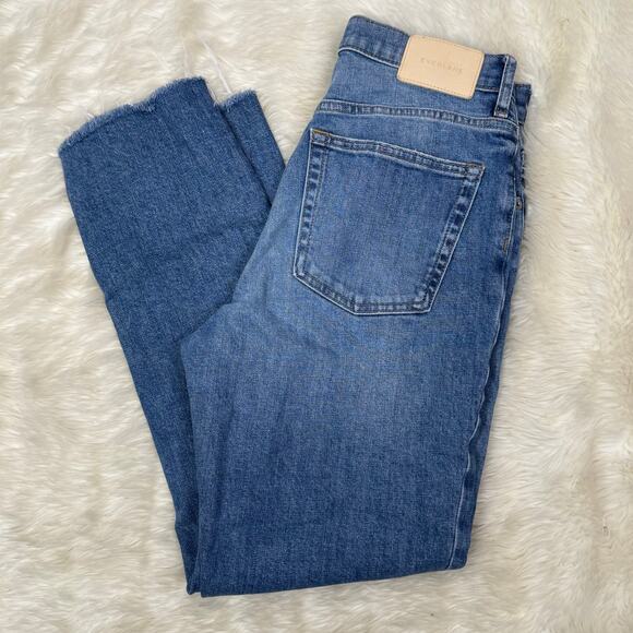 Everlane The Cheeky Classic Blue Raw Hem High Rise Cotton Jeans Size 26 - Picture 10 of 11